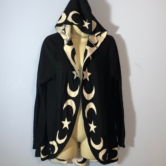 Hot topic celestial black white stars moon hooded open cardigan small cotton mix - Picture 3 of 11